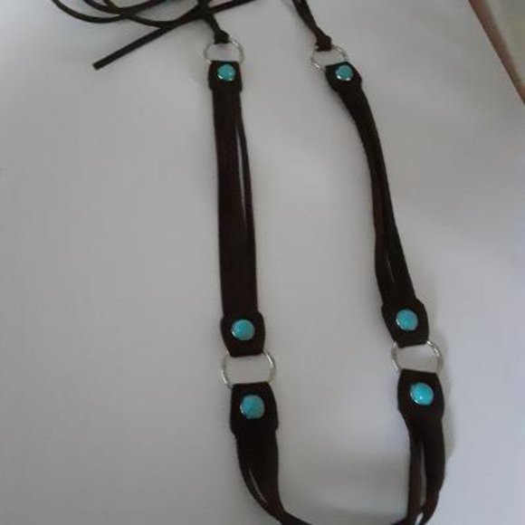 Brown Suede Leather and Faux Turquoise Boho Belt - Picture 7 of 7